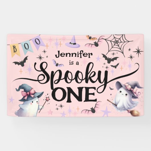 Halloween Spooky Een Schattige Spook 1e Verjaardag Spandoek (Horizontaal)