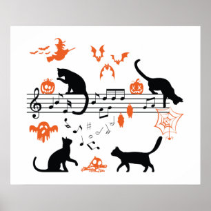 Halloween Spooky en Scary Cats die Muzieknotitie s Poster