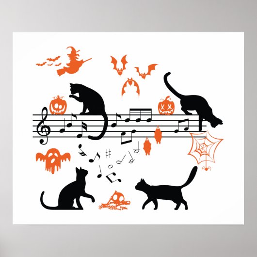 Halloween Spooky en Scary Cats die Muzieknotitie s Poster (Voorkant)
