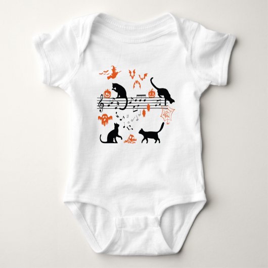 Halloween Spooky en Scary Cats die Muzieknotitie s Romper (Voorkant)