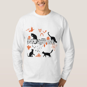 Halloween Spooky en Scary Cats die Muzieknotitie s T-shirt