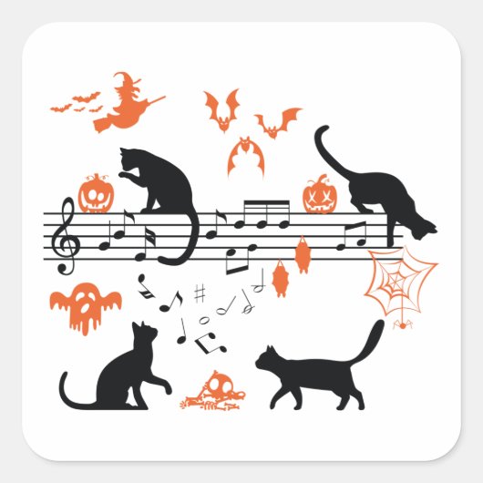 Halloween Spooky en Scary Cats die Muzieknotitie s Vierkante Sticker (Voorkant)