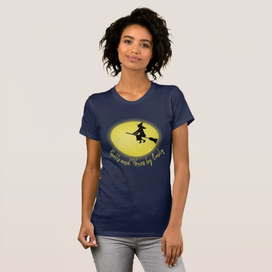 Halloween Spooky Enge Heks Broomstick Moonlight T-shirt (Voorkant volledig)