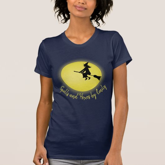 Halloween Spooky Enge Heks Broomstick Moonlight T-shirt (Voorkant)