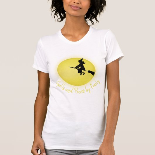 Halloween Spooky Enge Heks Broomstick Moonlight T-shirt (Voorkant)
