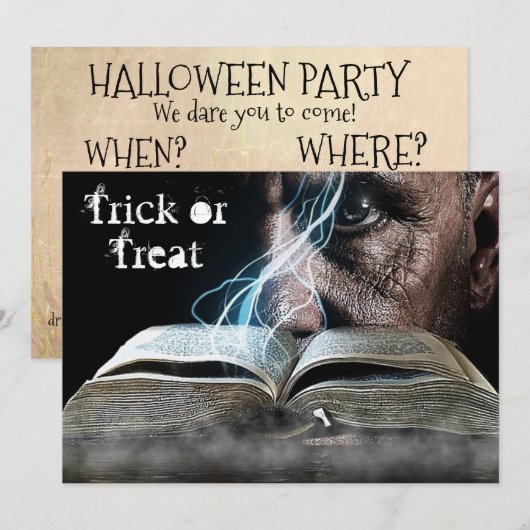 Halloween Spooky Eyes & Spell Book Invitation Kaart (Voorkant / Achterkant)
