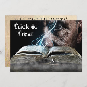 Halloween Spooky Eyes & Spell Book Invitation Kaart