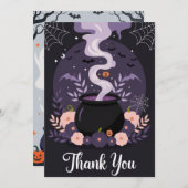 Halloween Spooky Floral Cauldron Dank u kaart (Voorkant / Achterkant)