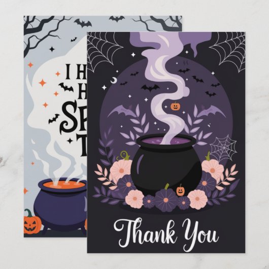Halloween Spooky Floral Cauldron Dank u kaart (Voorkant / Achterkant)