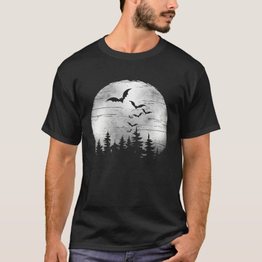 Halloween Spooky Full Moon The Woods & Bats T-shirt (Voorkant)