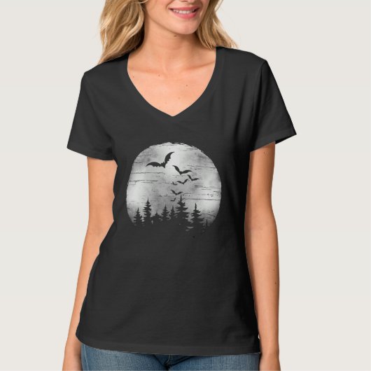 Halloween Spooky Full Moon The Woods & Bats T-shirt (Voorkant)