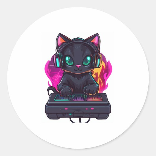 Halloween Spooky Gamer Cat Ronde Sticker (Voorkant)