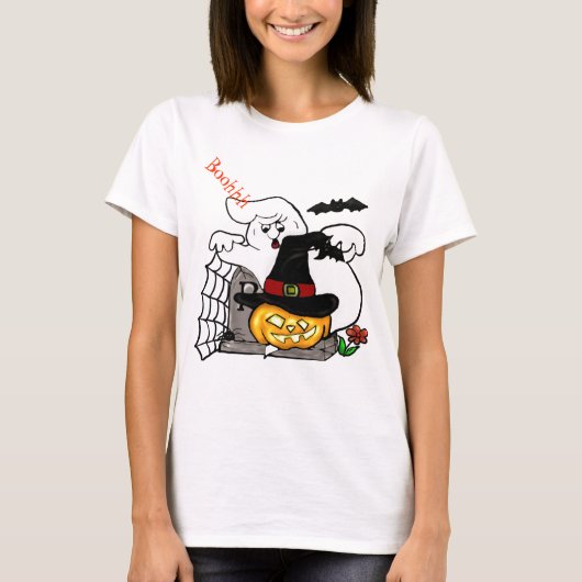 Halloween Spooky geest en pompoen ontwerp T-shirt (Voorkant)