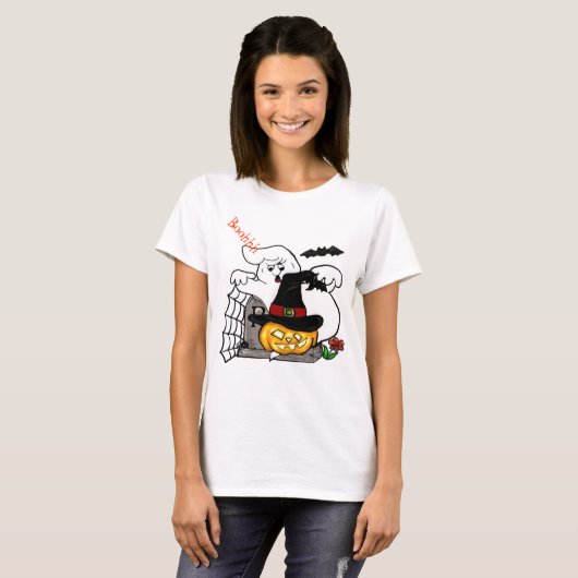 Halloween Spooky geest en pompoen ontwerp T-shirt (Voorkant volledig)