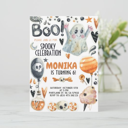 Halloween Spooky Ghost Birthday Uitnodiging (Staand voorkant)
