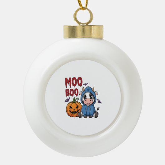 Halloween Spooky Ghost Koe Keramische Bal Ornament (Voorkant)