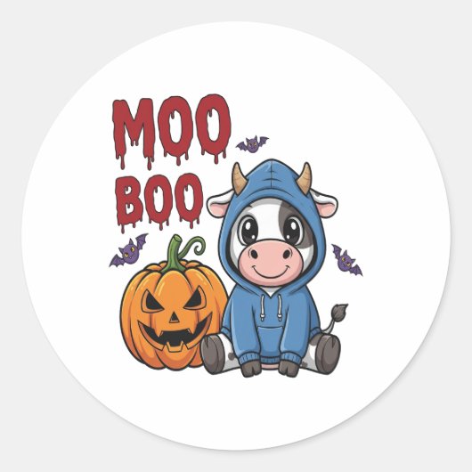 Halloween Spooky Ghost Koe Ronde Sticker (Voorkant)