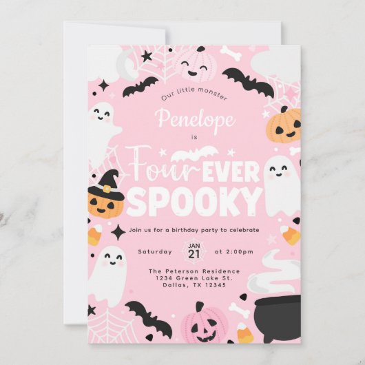 Halloween Spooky Ghost Pink 4e verjaardagsfeestje Kaart (Voorkant)