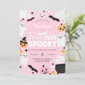 Halloween Spooky Ghost Pink 4e verjaardagsfeestje Kaart (Staand voorkant)