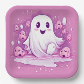 Halloween Spooky Ghost Schattig Roze Papieren Bordje (Voorkant)