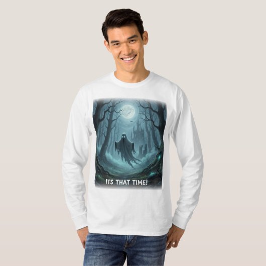 Halloween Spooky Ghost T-shirt met lange mouwen (Voorkant volledig)