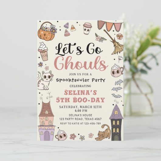 Halloween Spooky Ghost Verjaardag Laten we gaan Gh Kaart (Staand voorkant)