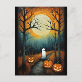 Halloween Spooky Ghost & Volle Maan Creepy Pumpkin Briefkaart