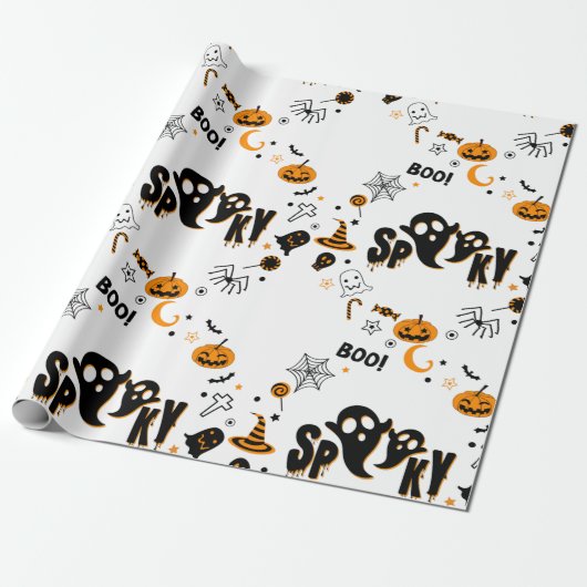 Halloween Spooky Ghost Wrapping Paper Cadeaupapier (Uitgerold)