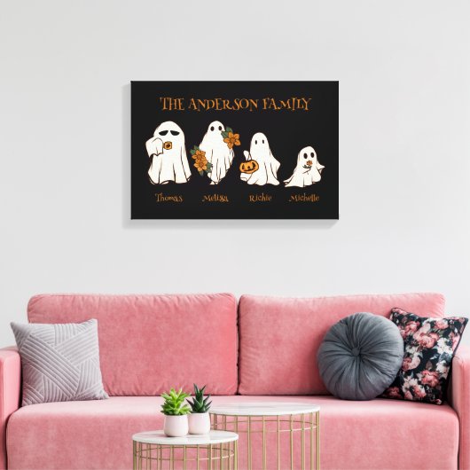 Halloween Spooky Ghosts Familie Aangepaste Namen Z Canvas Afdruk (Insitu (Woonkamer))