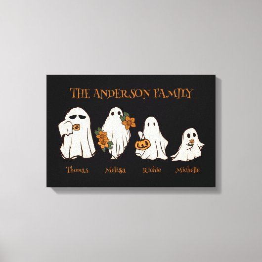 Halloween Spooky Ghosts Familie Aangepaste Namen Z Canvas Afdruk (Voorkant)
