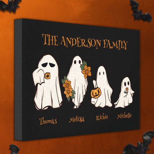 Halloween Spooky Ghosts Familie Aangepaste Namen Z Canvas Afdruk