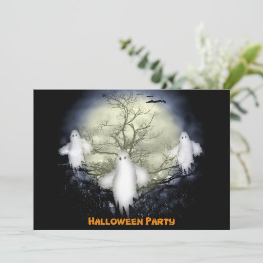 Halloween Spooky Ghosts Party Uitnodiging (Staand voorkant)