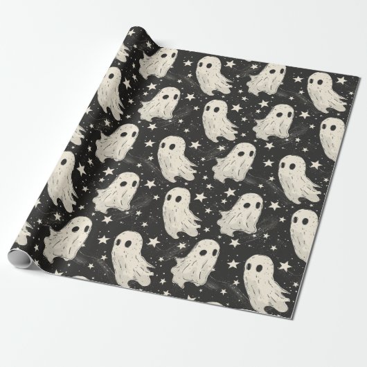 Halloween Spooky Ghosts & Stars Patroon Cadeaupapier (Uitgerold)