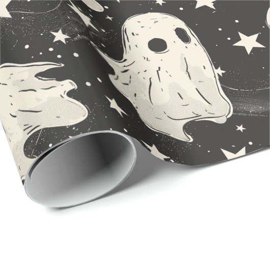 Halloween Spooky Ghosts & Stars Patroon Cadeaupapier (Rol Hoek)