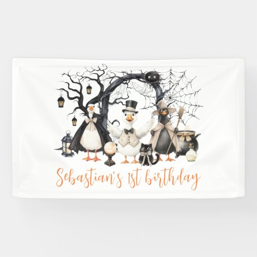 Halloween Spooky Goose 1st Birthday Party Spandoek (Horizontaal)