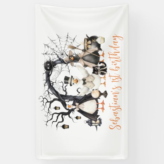 Halloween Spooky Goose 1st Birthday Party Spandoek (Verticaal)