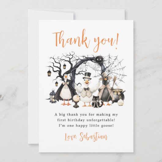 Halloween Spooky Goose verjaardagsfeestje Bedankkaart (Voorkant)