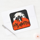 Halloween Spooky Graveyard Bats Zombie Moon Vierkante Sticker (Envelop)