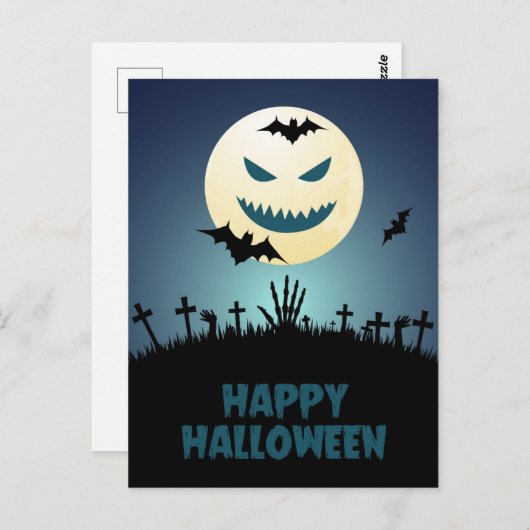 Halloween Spooky Graveyard Moon Bats Briefkaart (Voorkant / Achterkant)