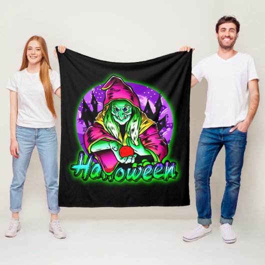 Halloween Spooky Green Witch Magic Pet Apple Fleece Deken (In situ)