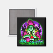 Halloween Spooky Green Witch Magic Pet Apple Magneet (Voorkant / Achterkant)