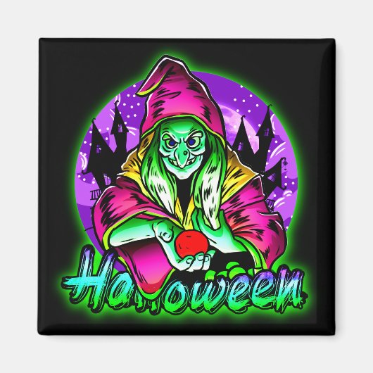 Halloween Spooky Green Witch Magic Pet Apple Magneet (Voorkant)