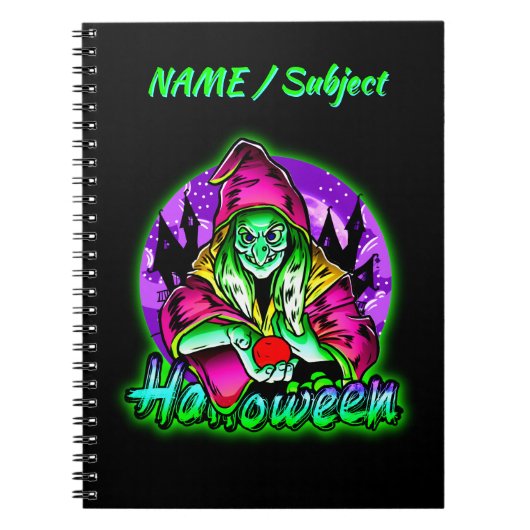 Halloween Spooky Green Witch Magic Pet Apple Notitieboek (Voorkant)