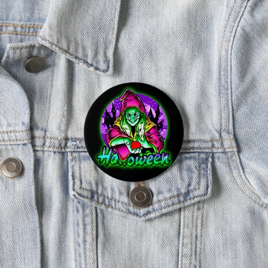 Halloween Spooky Green Witch Magic Pet Apple Ronde Button 7,6 Cm (In situ)