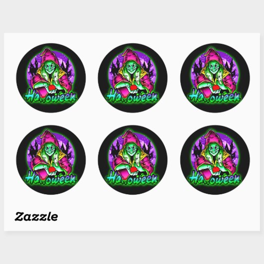 Halloween Spooky Green Witch Magic Pet Apple Ronde Sticker (Vel)