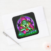 Halloween Spooky Green Witch Magic Pet Apple Vierkante Sticker (Envelop)