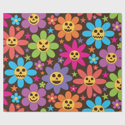 Halloween Spooky Groovy Flowers Cadeaupapier (Vlak)