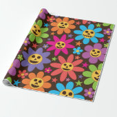 Halloween Spooky Groovy Flowers Cadeaupapier (Uitgerold)