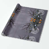 Halloween Spooky Haunted House & Pumpkin Cadeaupapier (Uitgerold)