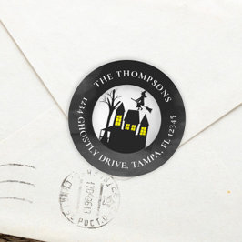 Halloween Spooky Haunted House Return Address Ronde Sticker